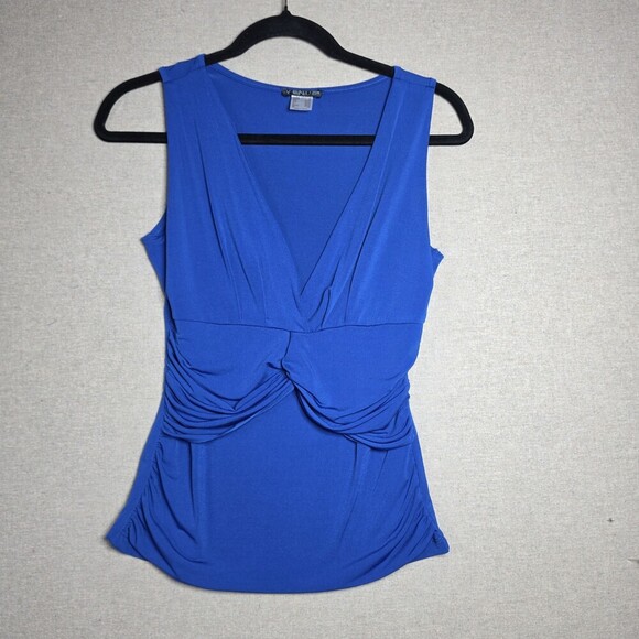 Venus Tops - Venus Blue Draped Tunic Top Sleeveless Ruched Front Blouse Womens XS